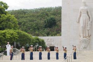 JAMM AQUINO / JAQUINO@STARADVERTISER.COM
                                A three-round rifle volley was performed Friday during a ceremony at the National Memorial Cemetery of the Pacific at Punchbowl. The event celebrated the life and memories of victims of the West Loch Disaster, which happened in 1944.
