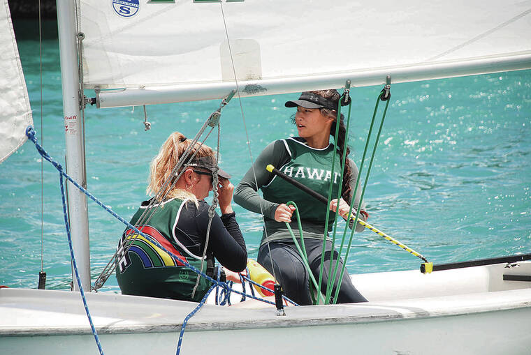 COURTESY UH ATHLETICS
                                University of Hawaii junior Kelsie Grant, left, and freshman Mercy Tangredi helped the Rainbow Wahine to a runner-up finish in the PCCSC Women’s Championship held April 16 and 17 at Keehi Lagoon.