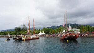 COURTESY POLYNESIAN VOYAGING SOCIETY
                                The canoes sailed into Papeete, Tahiti, this afternoon and were welcomed by the Tahitian community, including French Polynesia President Edouard Fritch and other dignitaries, the Polynesian Voyaging Society said in a news release.