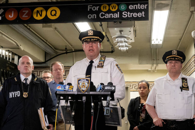 DAKOTA SANTIAGO/THE NEW YORK TIMES / MAY 22
                                NYPD Chief of Department Kenneth Corey speaks at the Canal Street subway station in New York. A man was shot and killed on Sunday morning on a subway train in Lower Manhattan in an attack that investigators believed was unprovoked, the police said.