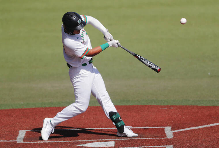 Jamm Aquino / Feb. 5
                                Hawaii ‘s Cole Cabrera batted 4-for-4 on Sunday against Cal State Fullerton. Cabrera drove in a run against the alumni on Feb. 5 at Les Murakami Stadium.