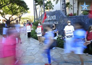 Local 5 members rally at Hilton Hawaiian Village