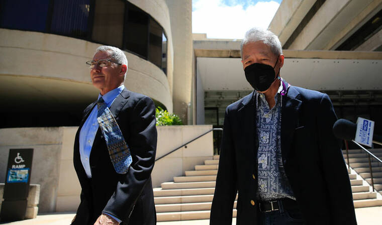 JAMM AQUINO / JAQUINO@STARADVERTISER.COM
                                Former Honolulu prosecutor Keith Kaneshiro Keith Kaneshiro leaves with Myles Breiner after being an initial appearance in federal court after being indicted on charges of bribery, fraud and conspiracy.