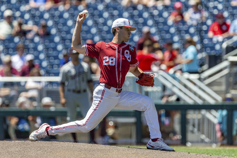 ASSOCIATED PRESS
                                Oklahoma starting pitcher David Sandlin throws a pitch against Texas A&M in the first inning during.