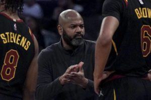 ASSOCIATED PRESS / APRIL 2
                                Cleveland Cavaliers head coach J.B. Bickerstaff talks with team during a timeout of an NBA basketball game against New York Knicks in New York.