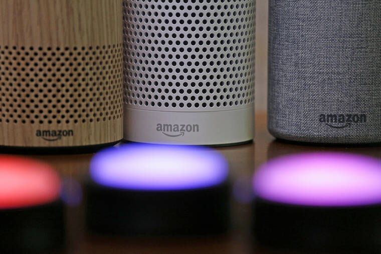 ASSOCIATED PRESS
                                Amazon Echo and Echo Plus devices, behind, sit near illuminated Echo Button devices during an event by the company in Seattle in September 2017. Amazon’s Alexa might soon replicate the voice of family members - even if they’re dead. The capability, unveiled at Amazon’s Re:Mars conference in Las Vegas, Wednesday, is in development and would allow the virtual assistant to mimic the voice of a specific person based on a less than a minute of provided recording.