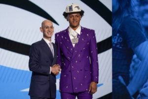 JOHN MINCHILLO / AP
                                Paolo Banchero, right, poses for a photo with NBA Commissioner Adam Silver after being selected as the number one pick overall by the Orlando Magic in the NBA basketball draft, Thursday.