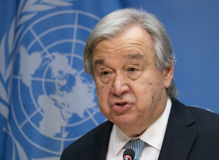 ASSOCIATED PRESS /JUNE 8
                                United Nations Secretary-General Antonio Guterres, seen here at a news conference in New York this month,warned today that the world faces “catastrophe” because of the growing shortage of food around the globe.