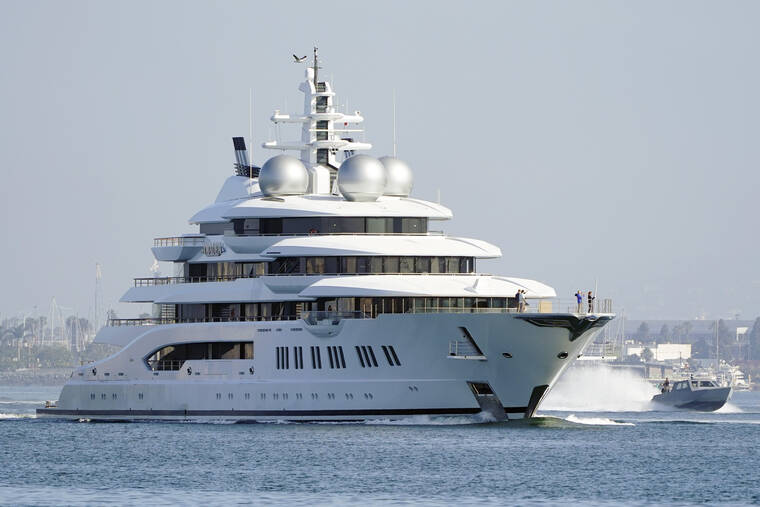 ASSOCIATED PRESS
                                The super yacht Amadea sails into the San Diego Bay, today, seen from Coronado, Calif. The $325 million superyacht seized by the United States from a sanctioned Russian oligarch arrived in San Diego Bay today.