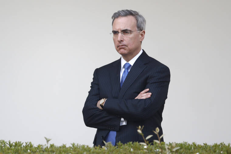 ASSOCIATED PRESS
                                White House counsel Pat Cipollone listens as President Donald Trump speaks during a coronavirus task force briefing in the Rose Garden of the White House, in March 2020, in Washington. The House committee investigating the Jan. 6 insurrection has issued a subpoena to Cipollone.