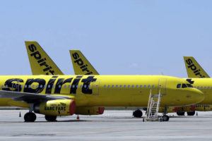 ASSOCIATED PRSES
                                A line of Spirit Airlines jets sit on the tarmac at the Orlando International Airport in 2020 in Orlando, Fla.