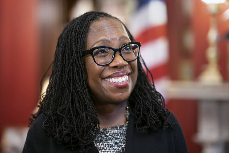 ASSOCIATED PRESS
                                Supreme Court nominee Judge Ketanji Brown Jackson smiles as Sen. Richard Shelby, R-Ala., arrives for a meeting in his office on Capitol Hill in Washington, March 31. Jackson has been sworn in to the Supreme Court, shattering a glass ceiling as the first Black woman on the nation’s highest court.