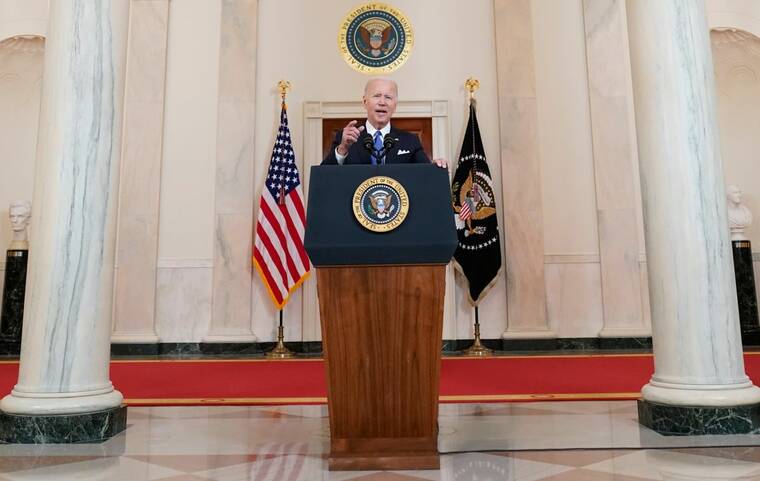 ASSOCIATED PRESS
                                President Joe Biden speaks at the White House in Washington, today, after the Supreme Court overturned Roe v. Wade.