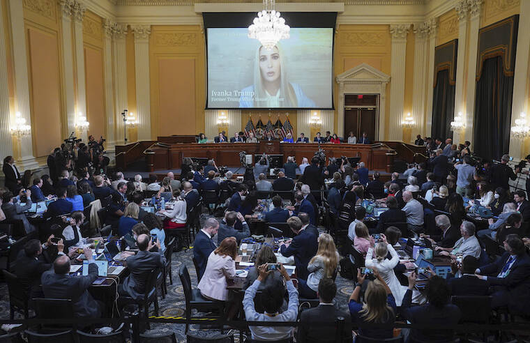 JABIN BOTSFORD/THE WASHINGTON POST VIA AP, POOL
                                An image of Ivanka Trump is displayed on a screen as the House select committee investigating the Jan. 6 attack on the U.S. Capitol holds its first public hearing to reveal the findings of a year-long investigation, on Capitol Hill in Washington.