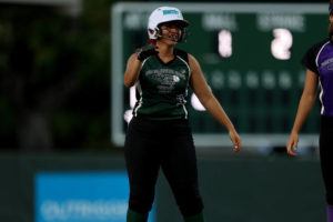 ANDREW LEE / SPECIAL TO THE STAR-ADVERTISER
                                Team Leaf’s Majesty Moisa of Kapolei ran to second base during the New City Nissan Goodwill Softball Classic Championship game against Team Titan on Sunday at Rainbow Wahine Softball Stadium. Moisa batted 3-for-5 and drove in four runs on Sunday.