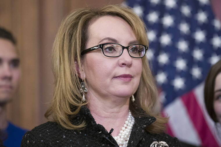 ASSOCIATED PRESS / 2019
                                Former Rep. Gabby Giffords, stands during a news conference on Capitol Hill on Jan. 8, 2019 in Washington. President Joe Biden will present the nation’s highest civilian honor, the Presidential Medal of Freedom, to Giffords and 16 other people at the White House next week.