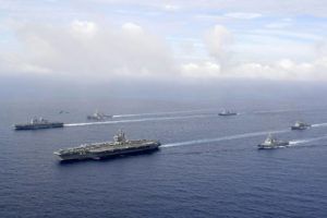 SOUTH KOREA DEFENSE MINISTRY VIA AP
                                In this photo provided by South Korea’s Defense Ministry, U.S. nuclear-powered aircraft carrier USS Ronald Reagan, second from left, and South Korea’s landing platform helicopter ship Marado, left, sail during a joint military exercise at an undisclosed location on June 4.