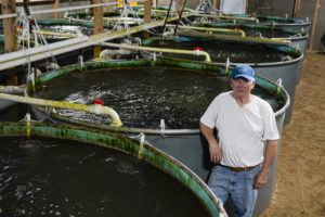 ASSOCIATED PRESS / JUNE 29
                                White Creek Farms of Indiana owner Mike Searcy poses among the tanks on his trout farm in Seymour, Ind. White Creek Farms uses a recirculating aquaculture system to allow fish to be grown in tank-based system.