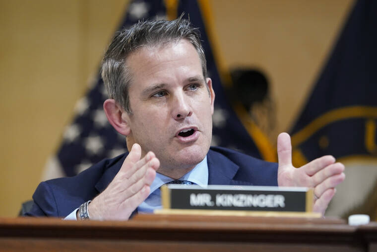 ASSOCIATED PRESS
                                Rep. Adam Kinzinger, R-Ill., speaks as the House select committee investigating the Jan. 6 attack on the U.S. Capitol continues to reveal its findings of a year-long investigation, at the Capitol in Washington, June 23.