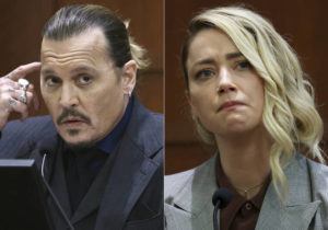 ASSOCIATED PRESS / APRIL 21 AND MAY 26
                                This combination of photos shows actor Johnny Depp testifying at the Fairfax County Circuit Court in Fairfax, Va., left, and actor Amber Heard testifying in the same courtroom. The judge in the Johnny Depp-Amber Heard defamation trial made a jury’s award official Friday with a written order for Heard to pay Depp $10.35 million for damaging his reputation by describing herself as a domestic abuse victim in an op-ed piece she wrote.