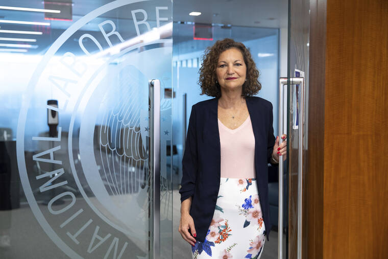 ASSOCIATED PRESS
                                The National Labor Relations Board’s top prosecutor, Jennifer Abruzzo, poses for a portrait at National Labor Relations Board headquarters in Washington on June 13.