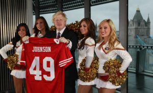 ASSOCIATED PRESS
                                Boris Johnson, then Mayor of London center, and four of the 49ers cheerleaders Deanna Ortega, left, Morgan McLeod, Alexis Kofoed and Lauren Riccaboni, right, pose for the media as the Mayor holds a team shirt with his name on at City Hall in London, in October 2010. British media say Prime Minister Boris Johnson has agreed to resign today, ending an unprecedented political crisis over his future.