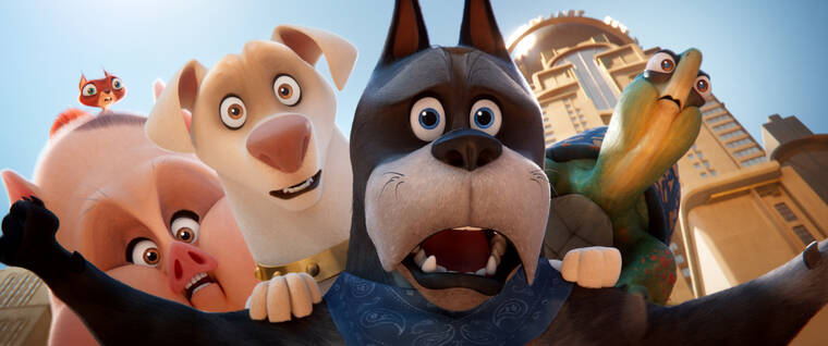 WARNER BROS. PICTURES VIA AP
                                This image released by Warner Bros Pictures shows characters, from left, Chip, a squirrel voiced by Diego Luna, PB, a potbellied pig voiced by Vanessa Bayer, Krypto, voiced by Dwayne Johnson, Ace, voiced by Kevin Hart and Merton, a turtle voiced by Natasha Lyonne in a scene from “DC League of Super Pets.”