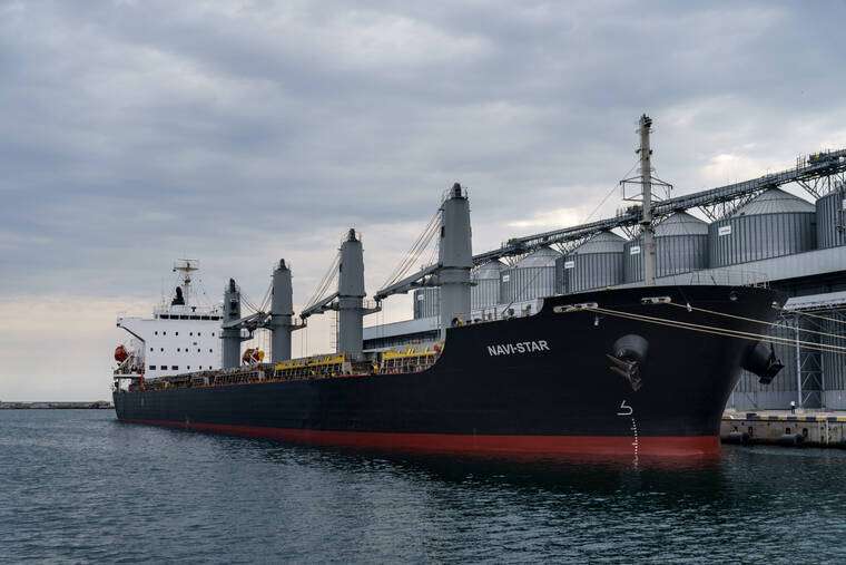 ASSOCIATED DPRESS
                                The ship Navi-Star sits full of grain since Russia’s invasion of Ukraine began five months ago as it waits to sail from the Odesa Sea Port, in Odesa, Ukraine.