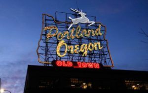 ASSOCIATED PRESS
                                The “Portland, Oregon” sign, seen in January 2015, in downtown Portland, Ore. A man punched a father and his 5-year-old daughter riding bikes on Portland’s Eastbank Esplanade near the Hawthorne Bridge in an alleged anti-Asian bias crime Saturday, police said.