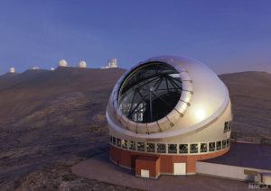 COURTESY NATIONAL ASTRONOMICAL OBSERVATORY OF JAPAN 
                                An artist’s rendering shows the planned Thirty Meter Telescope against a backdrop of other Mauna Kea telescopes.