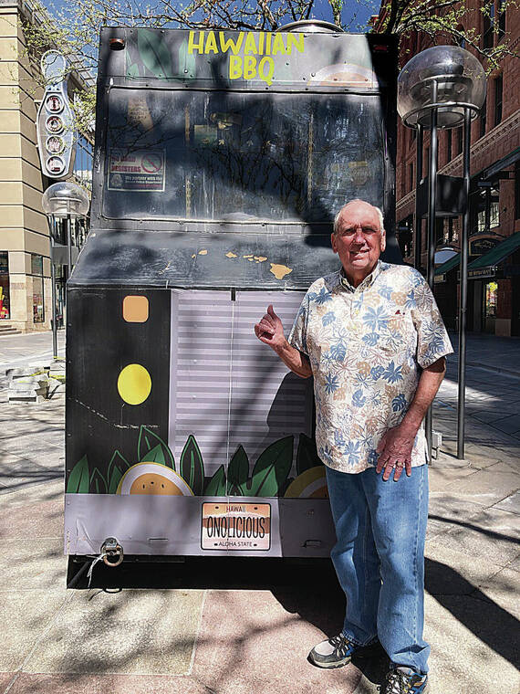 Jerry Cerny of Kaneohe spotted Kealoha’s BBQ 
food truck at the 16th Street Mall in Denver in May. Photo by Jo Cerny.