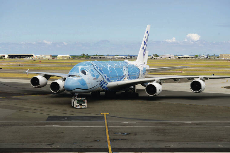 STAR-ADVERTISER / 2019
                                The Airbus A380, which first arrived in Honolulu in May 2019, resumed serv­ice from Japan on Friday after halting flights due to the pandemic.