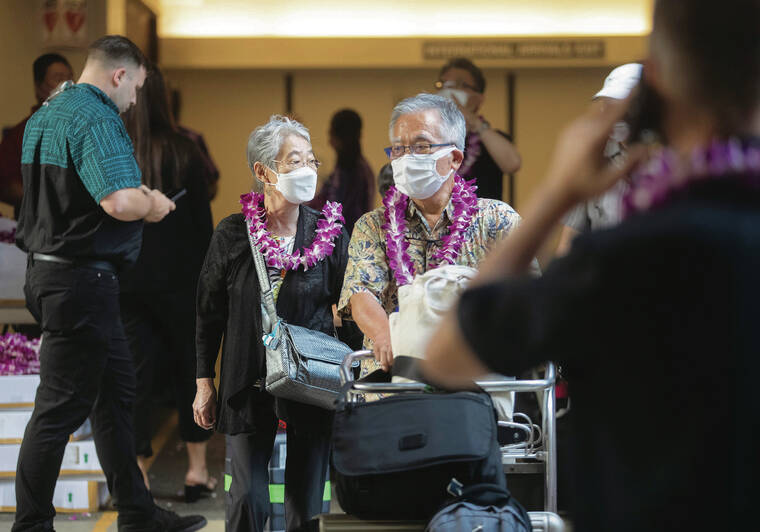 CINDY ELLEN RUSSELL / CRUSSELL@STARADVERTISER.COM 
                                All Nippon Airways travelers from Japan were welcomed at Daniel K. Inouye International Airport after ANA resumed its service Friday to Honolulu with its Airbus A380s, the world’s largest wide-body passenger jetliner.
