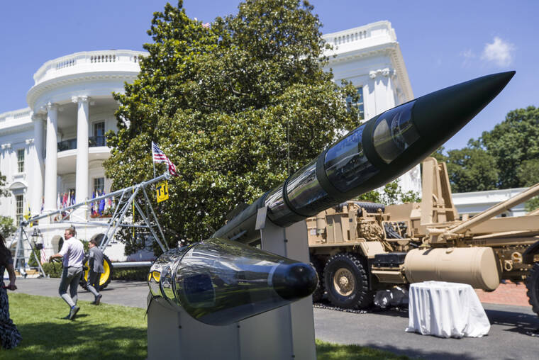 ASSOCIATED PRESS / 2019
                                Terminal High Altitude Area Defense (THAAD) anti-ballistic missile defense system is displayed during a Made in America showcase on the South Lawn of the White House in Washington. The Biden administration on Tuesday, Aug. 2, approved two massive arms sales to Saudi Arabia and the United Arab Emirates to help them defend against Iran. The new sales include $2.2 billion for high altitude missile defenses for the UAE.