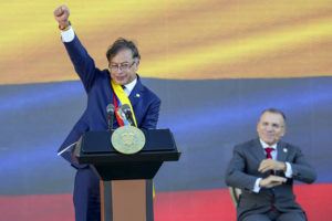 ASSOCIATED PRESS
                                President Gustavo Petro raises his fist at the end of his inauguration speech in Bogota, Colombia.