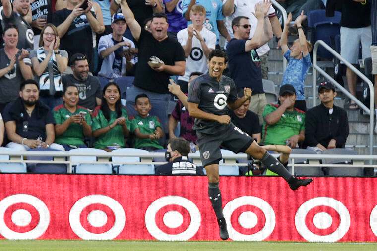 ASSOCIATED PRESS
                                MLS All-Star Carlos Vela celebrates his goal during the first half of the MLS All-Star soccer match against Liga MX All-Stars.