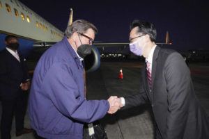 TAIWAN MINISTRY OF FOREIGN AFFAIRS VIA ASSOCIATED PRESS
                                From left, U.S. Democratic House members John Garamendi shakes hands with Donald Yu-Tien Hsu, Director-General, dept. of North American Affairs, Taiwan’s Ministry of Foreign Affairs after arriving on a U.S. government plane at Songshan airport in Taipei, Taiwan on Sunday. The delegation of American lawmakers are visiting Taiwan just 12 days after a visit by U.S. House Speaker Nancy Pelosi that angered China.