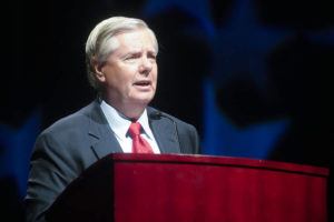ASSOCIATED PRESS
                                Sen. Lindsey Graham, R-S.C., addresses a South Carolina GOP dinner, July 29, in Columbia, S.C. Graham has brought on former President Donald Trump’s former White House counsel Don McGahn, who was in federal court in Atlanta last week as part of a legal team fighting a subpoena for Graham.