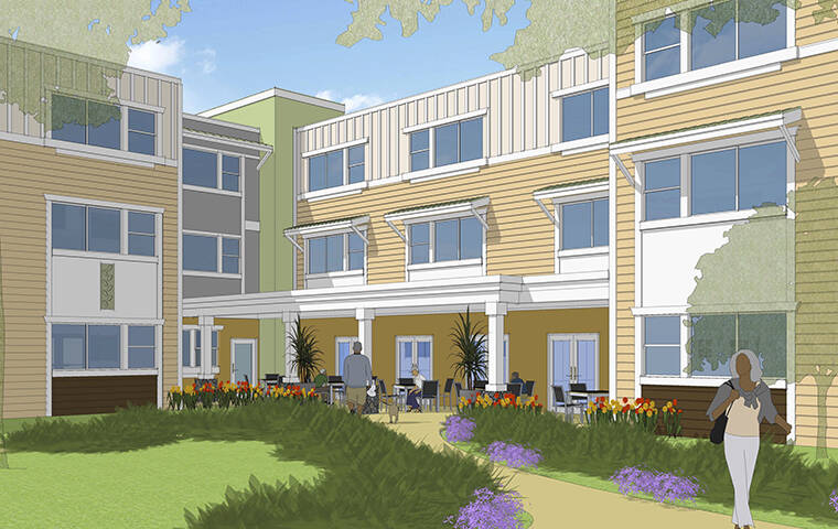 RENDERINGS COURTESY EAH HOUSING
                                Artist rendering of the proposed Aloha Ia Halewiliko, a 140-unit affordable housing project for senior citizens on the site of the old Aiea Sugar Mill.