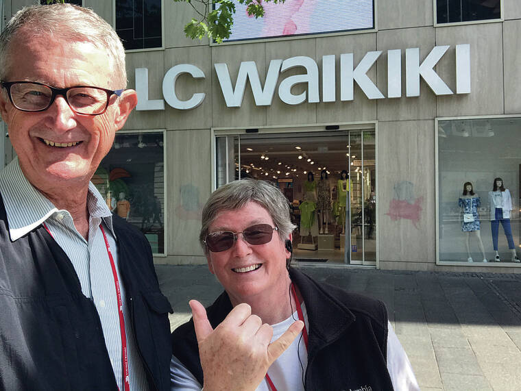 In May, Jack and Sue Laufer of Kailua snapped a ­selfie in front of a LC Waikiki clothing store while 
on a cruise stop in Belgrade, Serbia.