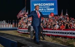 JAMIE KELTER DAVIS/THE NEW YORK TIMES
                                Former President Donald Trump arrives before speaking at a rally in Waukesha, Wisconsin on Aug. 2. Trump has been considering an unusually early announcement for his expected third presidential campaign.