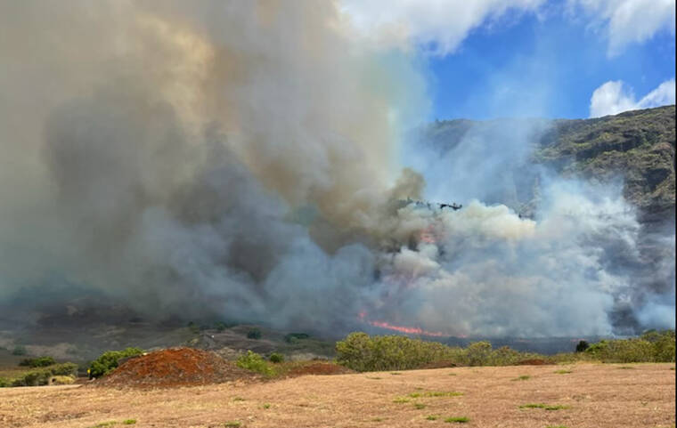 COURTESY U.S. ARMY GARRISON HAWAII
                                A wildfire rips through an area of the Makua Military Reservation, Friday, Aug. 19.