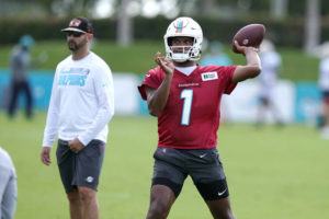 ASSOCIATED PRESS
                                Miami Dolphins quarterback Tua Tagovailoa takes part in drills at the NFL football team’s practice facility Tuesday.