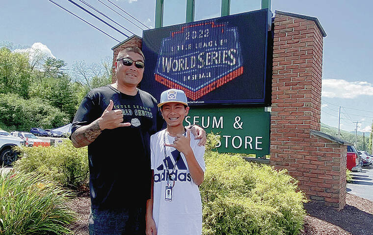 COURTESY NODA FAMILY
                                Kendrick Noda and son Mikah took time to take in the sights at the Little League World Series in Williamsport, Pa.