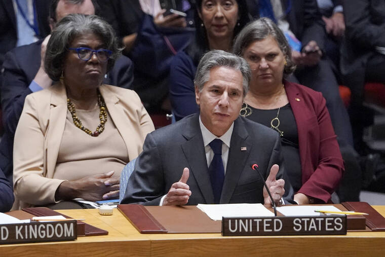 ASSOCIATED PRESS
                                United States’ Secretary of State Antony Blinken speaks during high-level Security Council meeting on the situation in Ukraine, today, at United Nations headquarters.