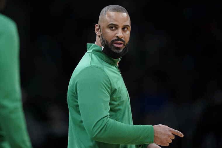 ASSOCAITED PRESS / FEB. 2
                                Boston Celtics head coach Ime Udoka speaks from the bench during the first half of an NBA basketball game against the Charlotte Hornets, Wednesday, Feb. 2, in Boston.