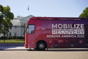 ASSOIATED PRESS
                                The Mobilize Recovery bus is parked on Pennsylvania Avenue in front of the White House today. Members of Mobilize Recover and others were in Washington to meet with Doug Emhoff, husband of Vice President Kamala Harris, to give their recommendations for the distribution of the federal settlement money as billions of dollars in opioid lawsuit settlements are starting to flow to governments.