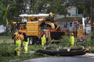 CANADIAN PRESS VIA AP
                                Workers clear fallen trees and downed wires from damage caused by post tropical storm Fiona in Halifax, Canada today. Strong rains and winds lashed the Atlantic Canada region as Fiona closed in early today as a big, powerful post-tropical cyclone.
                                CANADIAN PRESS VIA AP
                                Workers clear fallen trees and downed wires from damage caused by post tropical storm Fiona in Halifax, Canada today.