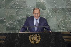 MARY ALTAFFER / AP
                                Foreign Minister of Russia Sergey Lavrov addresses the 77th session of the United Nations General Assembly, Saturday, Sept. 24, at U.N. headquarters.