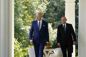 ASSOCIATED PRESS
                                President Joe Biden walks with Bob Parant, Medicare beneficiary with Type 1 diabetes, as they arrive to speak at an event on health care costs, in the Rose Garden of the White House, today, in Washington.